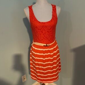 Flamingo Pink Lace and Striped Dress